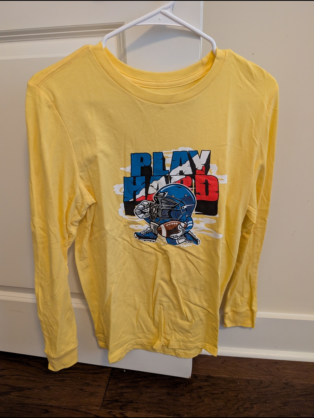 ZELOS Yellow Long-Sleeve 'Play Hard' Football Graphic Tee